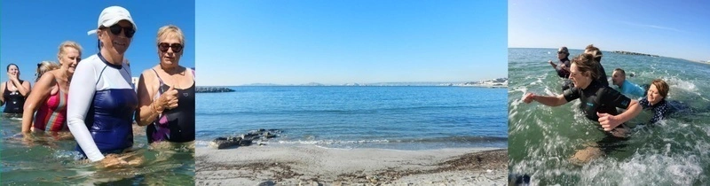 Marche aquatique entre adhérents sur la plage de la Pointe Rouge avec Mai 