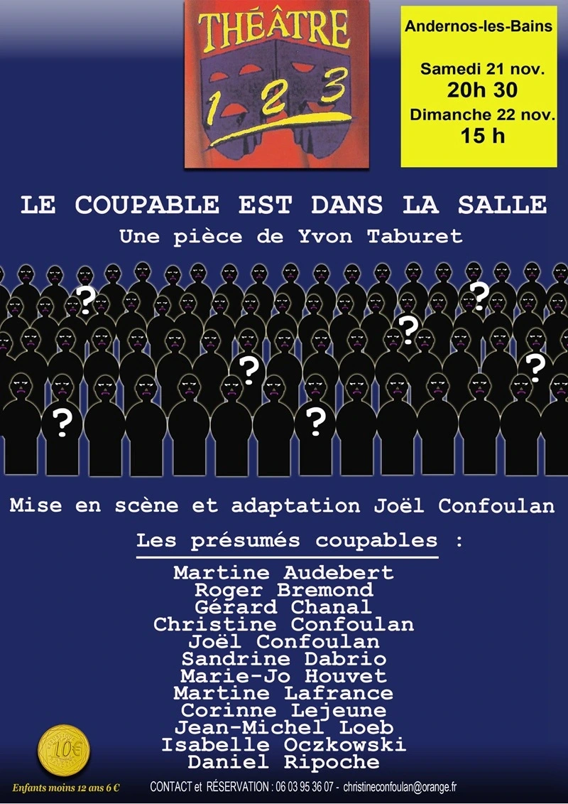 Nouveau spectacle amusant de Théâtre 1.2.3. : Le coupable est dans la salle