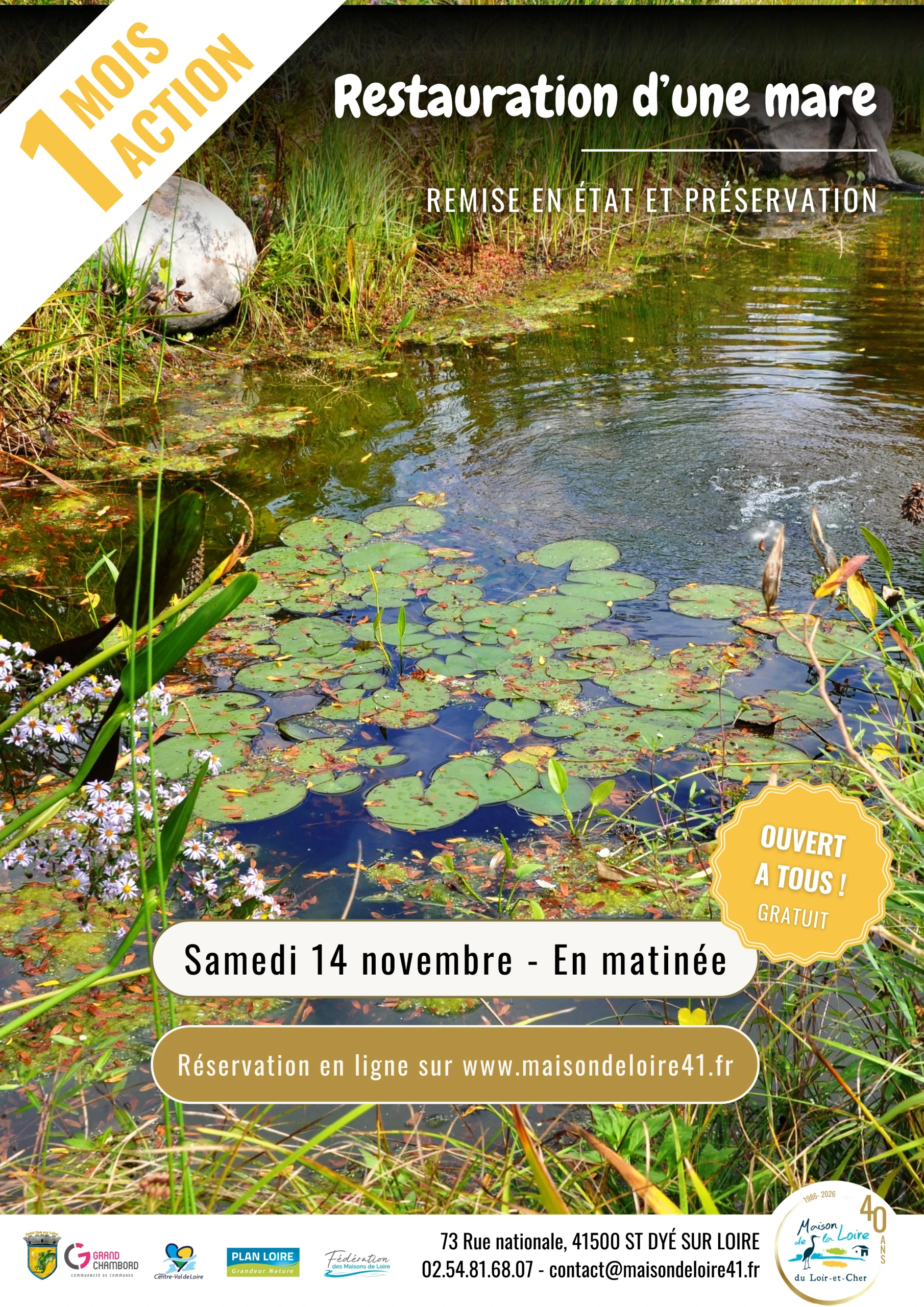 Novembre Un Mois Une Action restauration d'une mare avec la Maison de la Loire