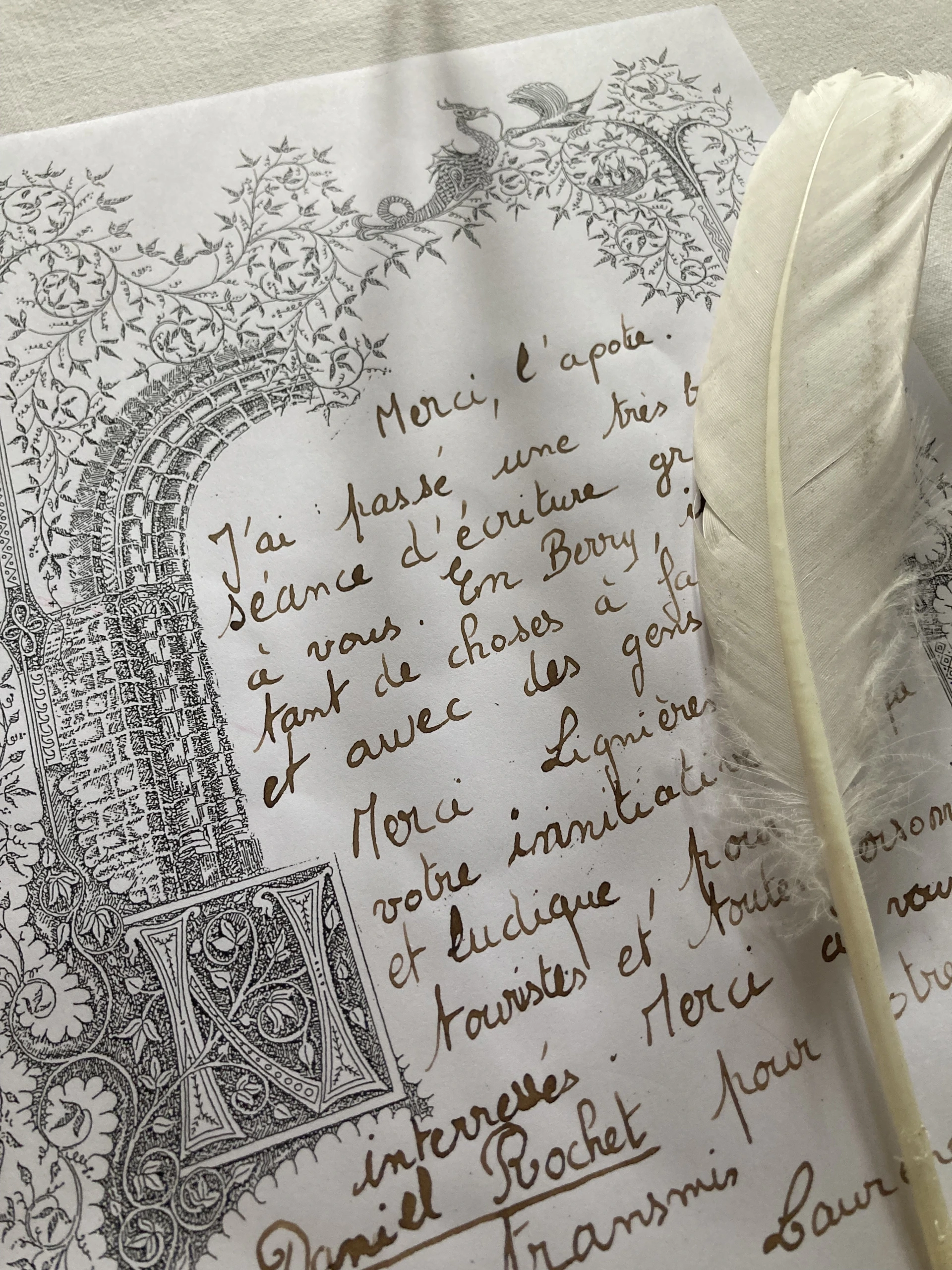 Atelier écriture à la plume animale