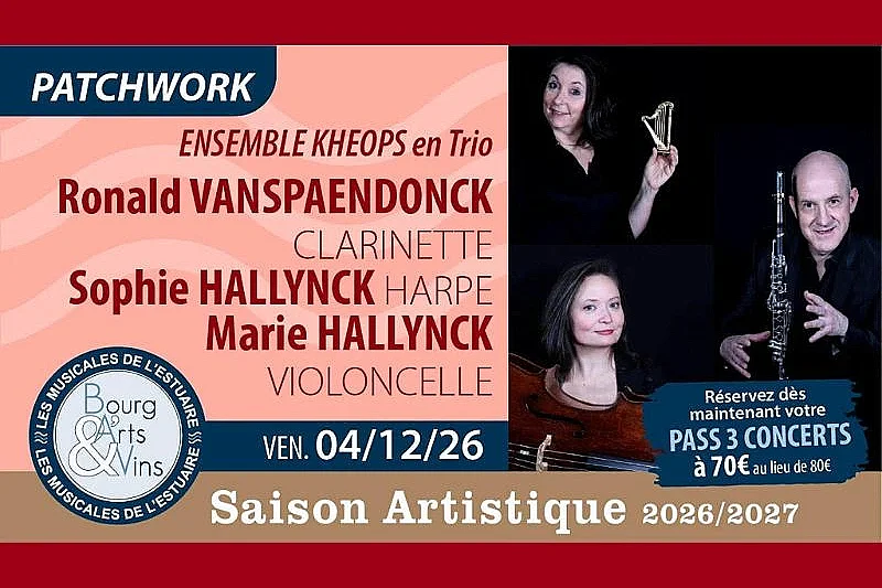 Concert de Bourg Arts et Vins : l'Ensemble KHEOPS avec clarinette, violoncelle et harpe