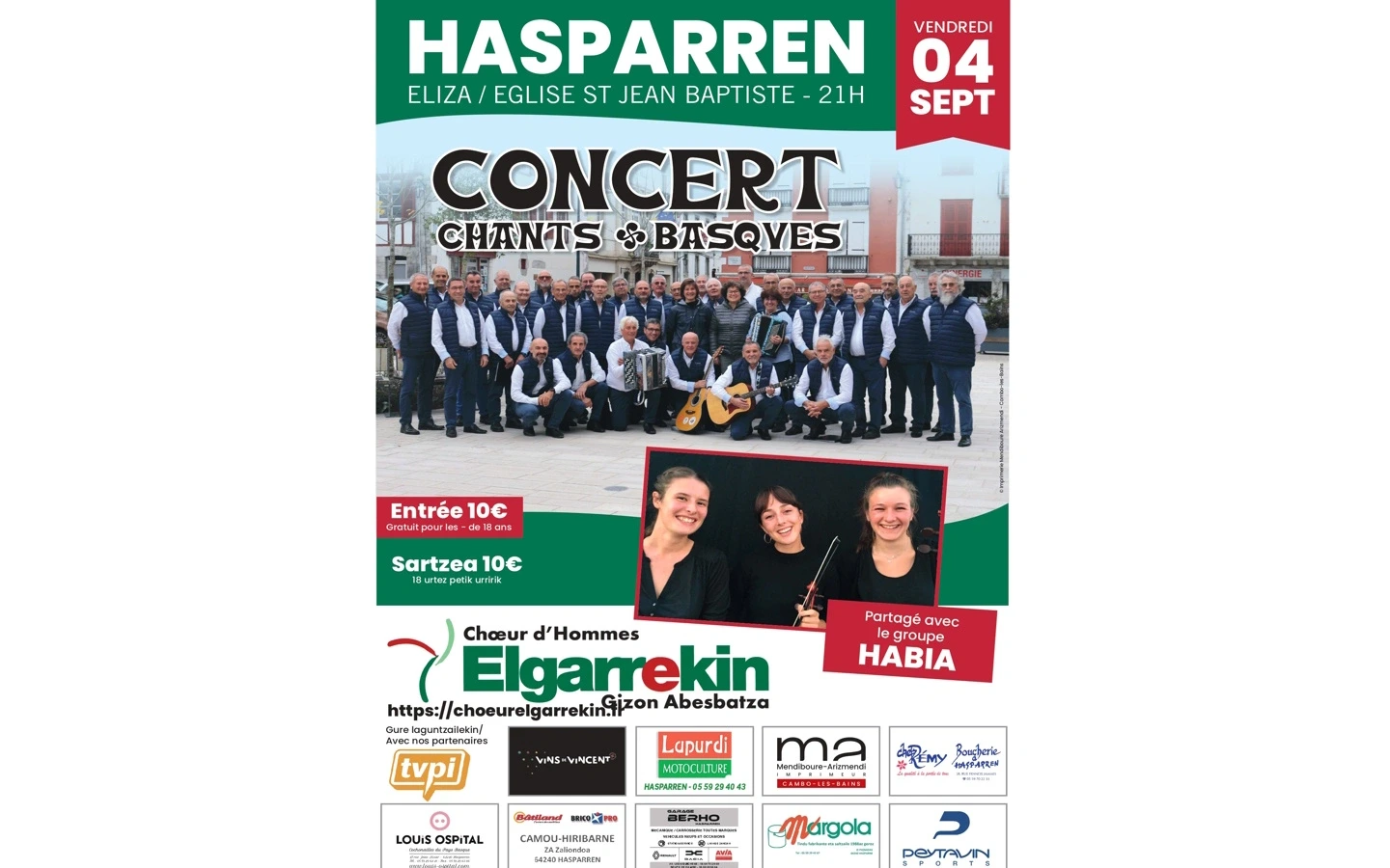 Concert avec le choeur d'hommes Elgarrekin et le groupe Habia