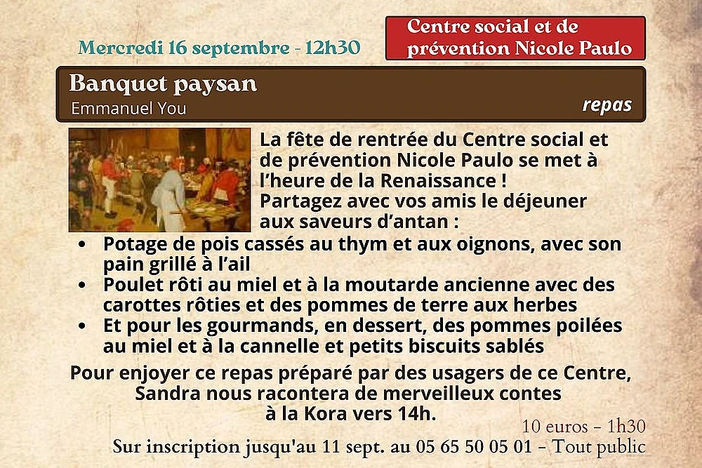 Festival Re-naissance au centre sociale de Figeac : banquet paysan