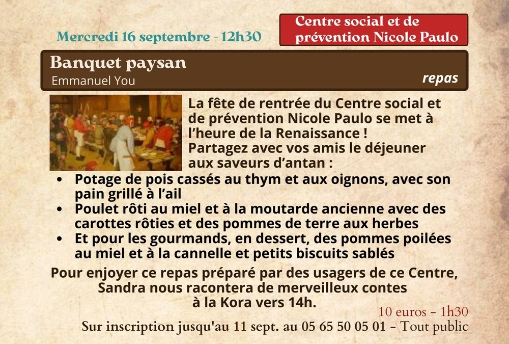 Festival Re-naissance au centre sociale de Figeac : banquet paysan