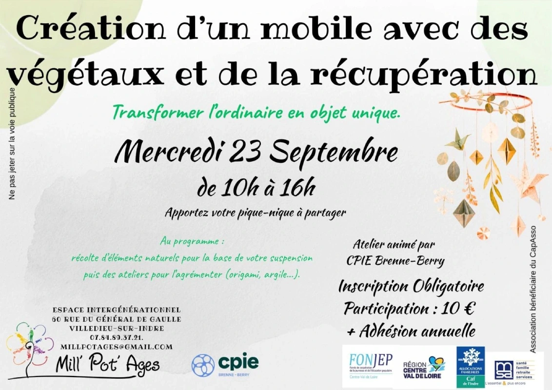 Création d'un mobile avec des végétaux et de la récupération