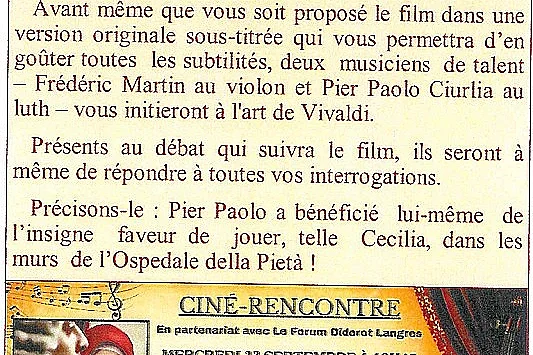 Ciné-Rencontre avec le film "Vivaldi et moi"
