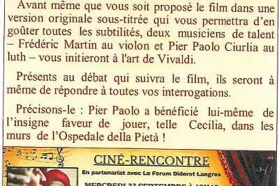 Ciné-Rencontre avec le film "Vivaldi et moi"