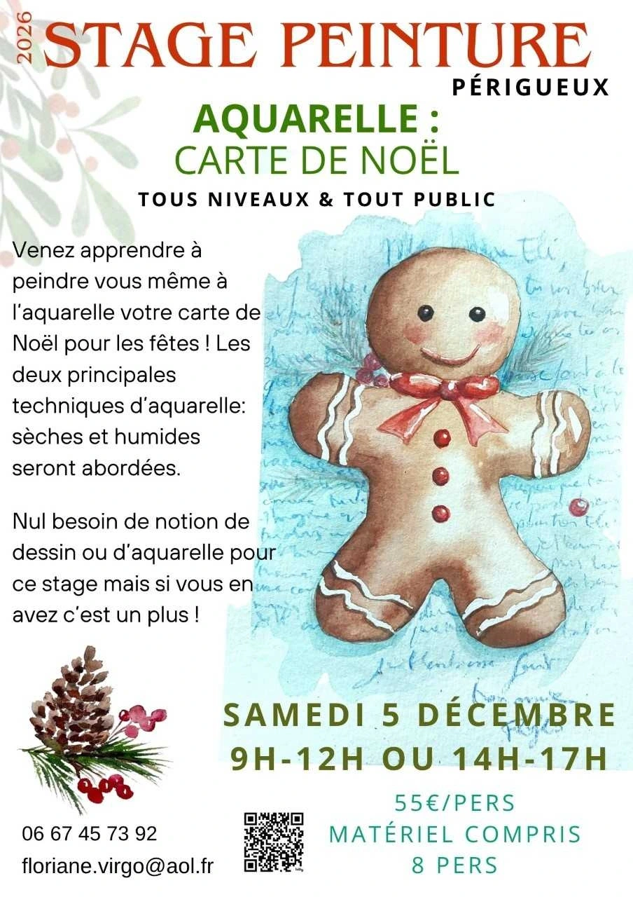 Stage peinture : Aquarelle - Carte de Noël par Floriane VIRGO