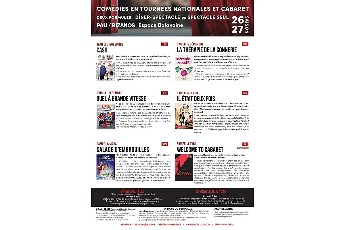Programmation dîner et/ou spectacles 2026/2027 - Compagnie Bizane