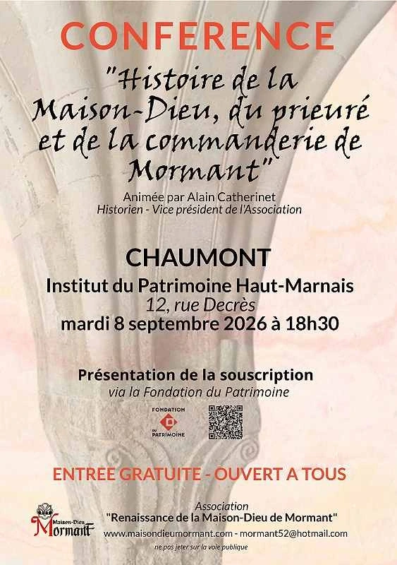 Conférence : "Histoire de la Maison-Dieu, du prieuré et de la commanderie de Mormant"
