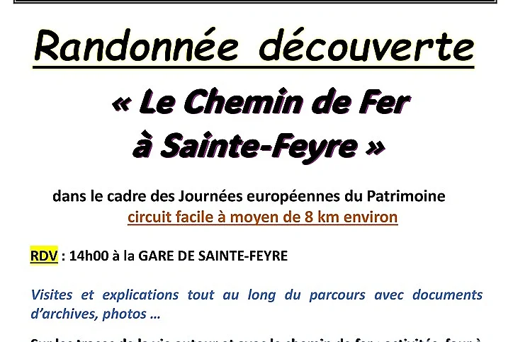 Journées du patrimoine : Randonnée découverte "Le chemin de fer à Sainte-Feyre"