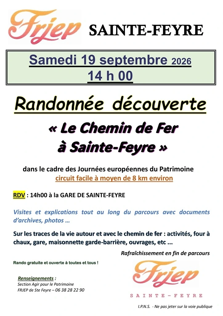 Journées du patrimoine : Randonnée découverte "Le chemin de fer à Sainte-Feyre"