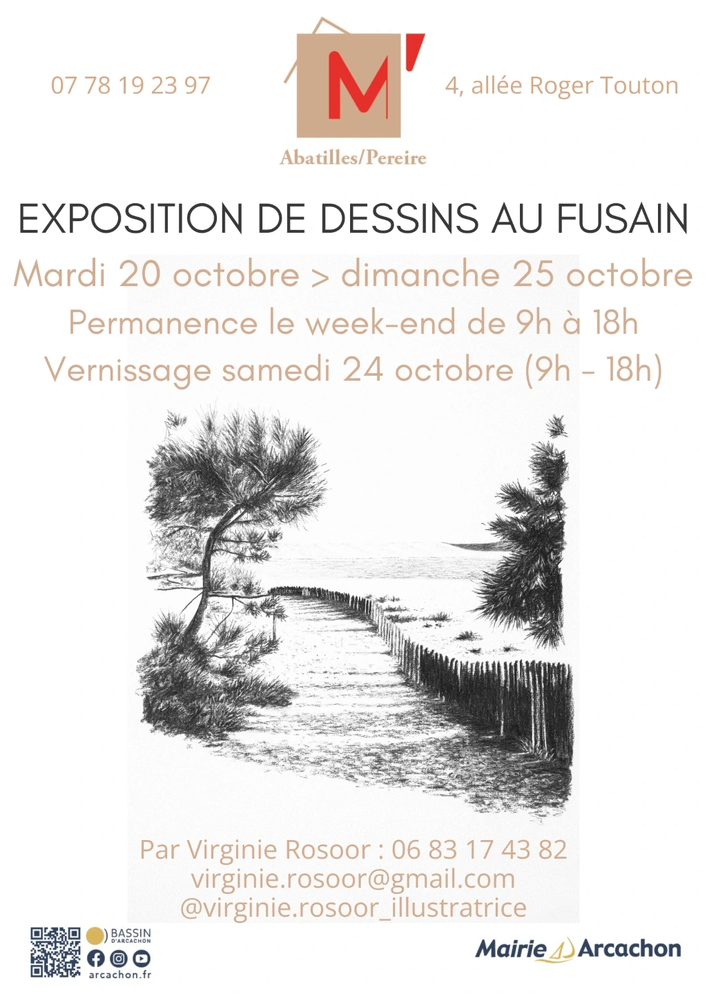 Exposition de dessins au fusain par Virginie Rosoor - M' Les Abatilles / Pereire