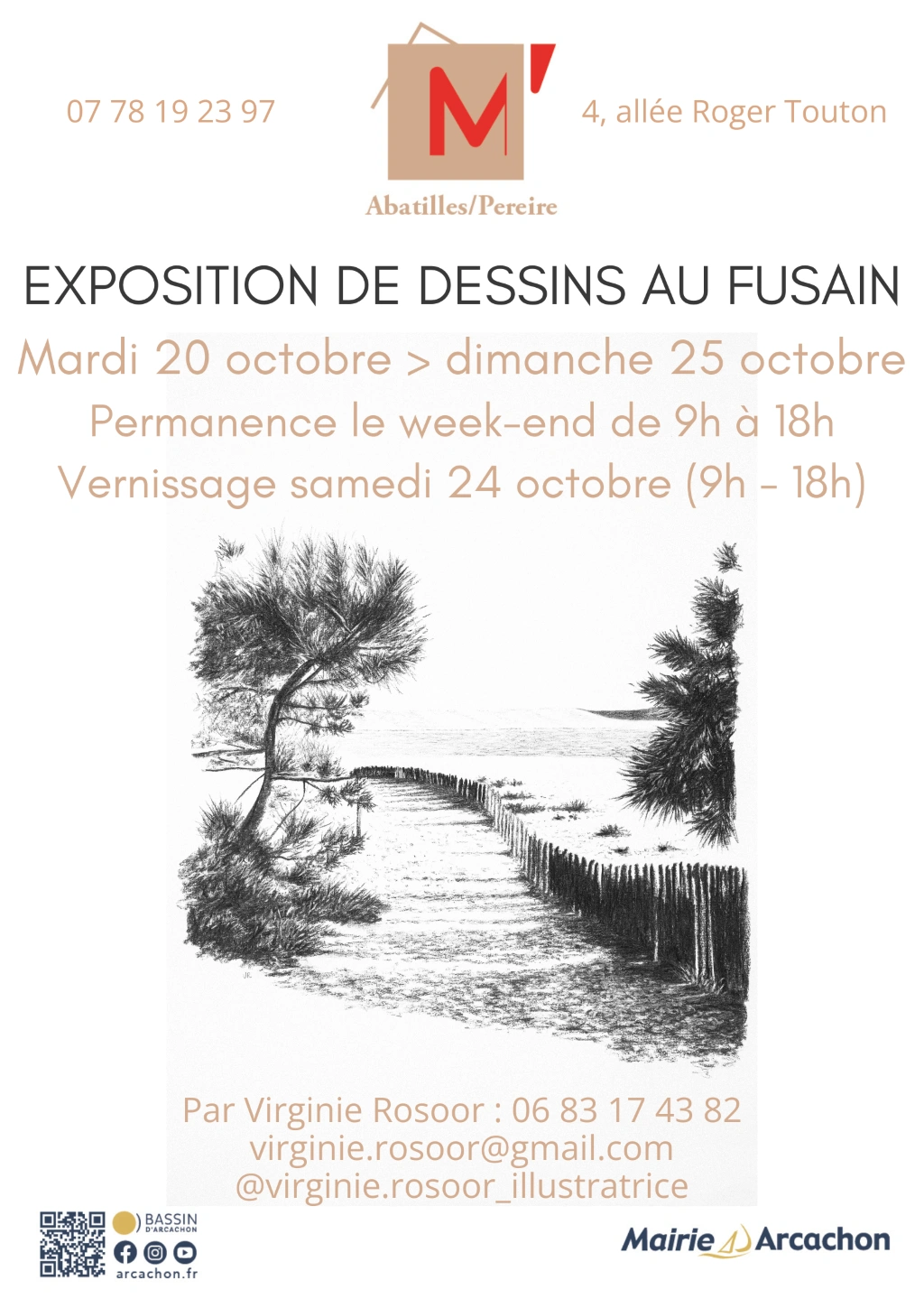 Exposition de dessins au fusain par Virginie Rosoor - M' Les Abatilles / Pereire