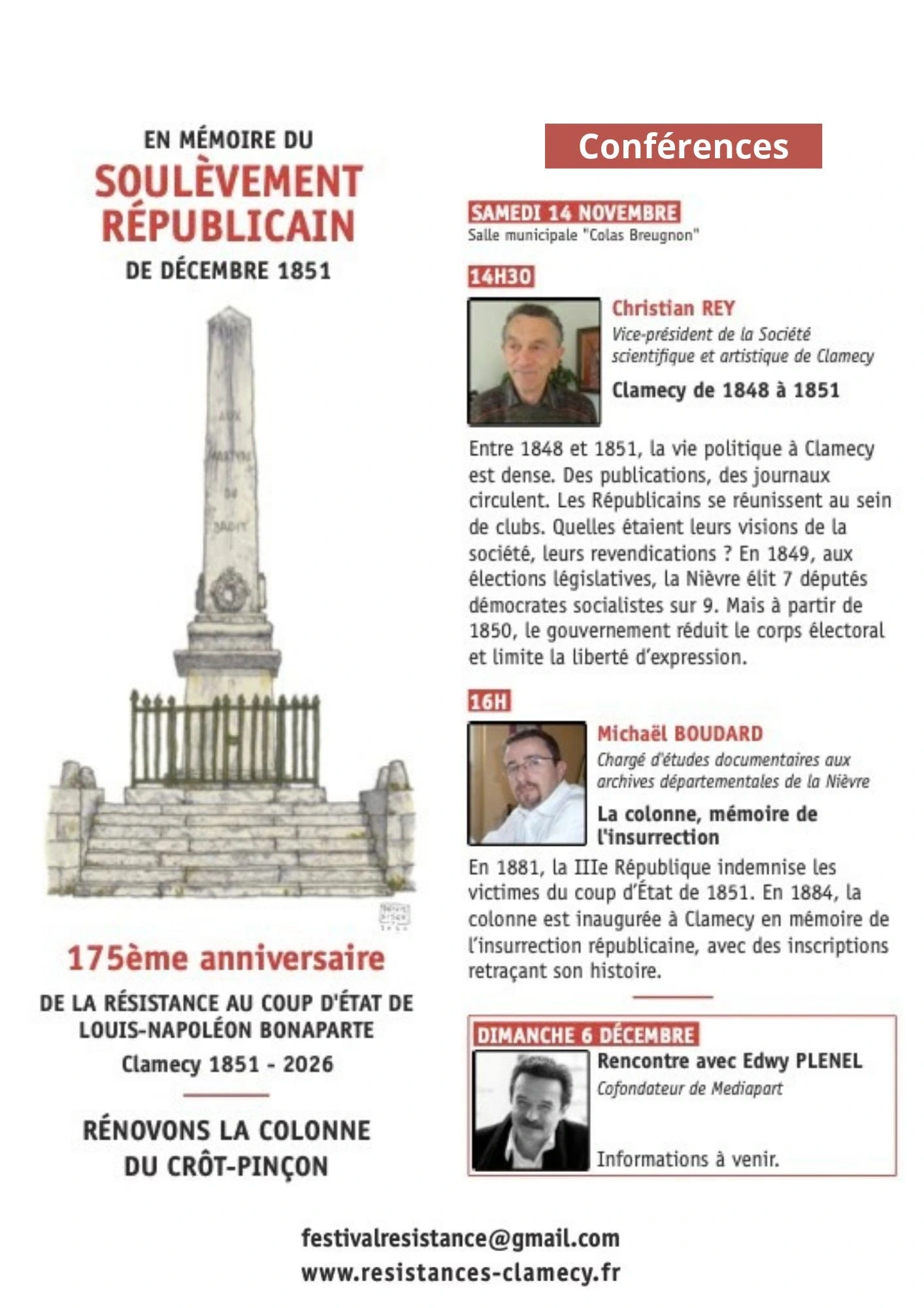 Conférences "Clamecy de 1848 à1851" et "La colonne, mémoire de l'insurrection"
