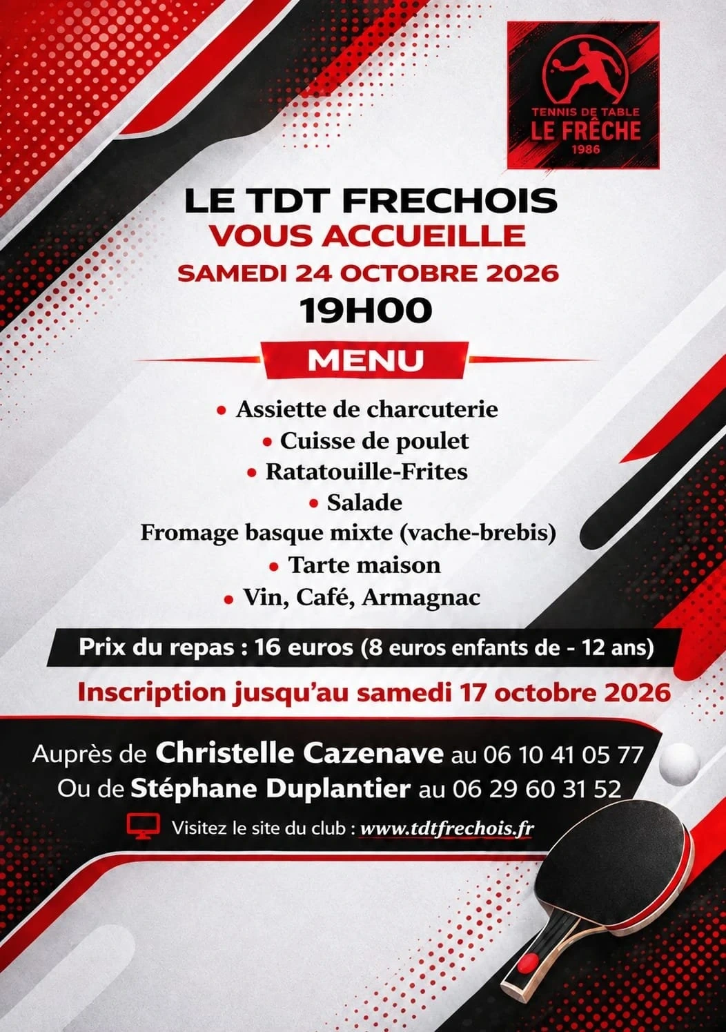 Repas du tennis de table