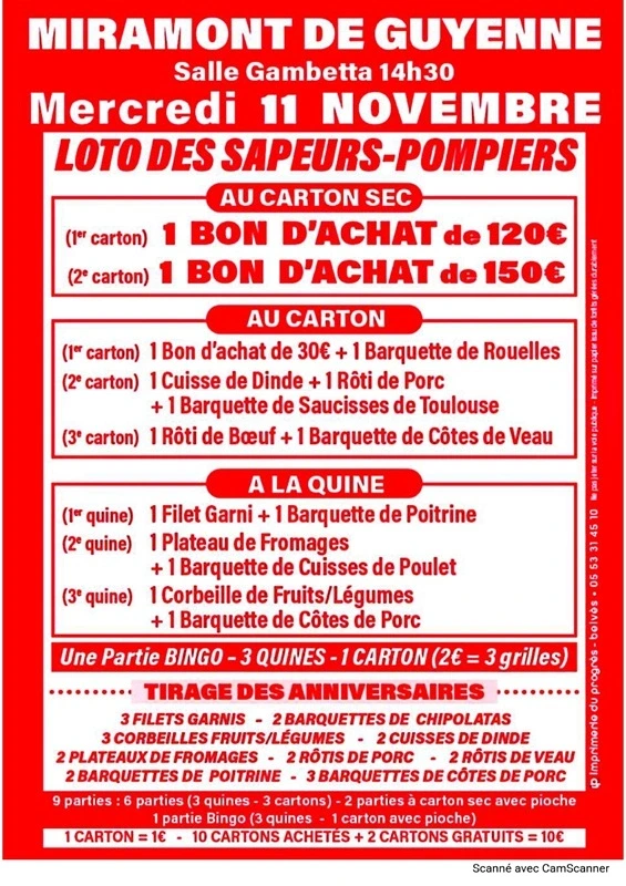 Loto de l'amicale des Sapeurs-Pompiers