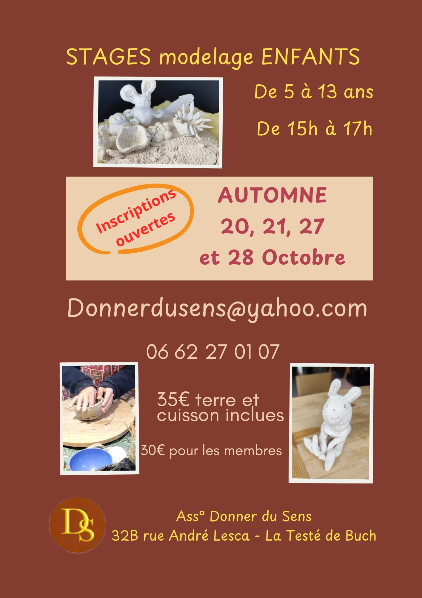 Stages de modelage terre cuite enfants