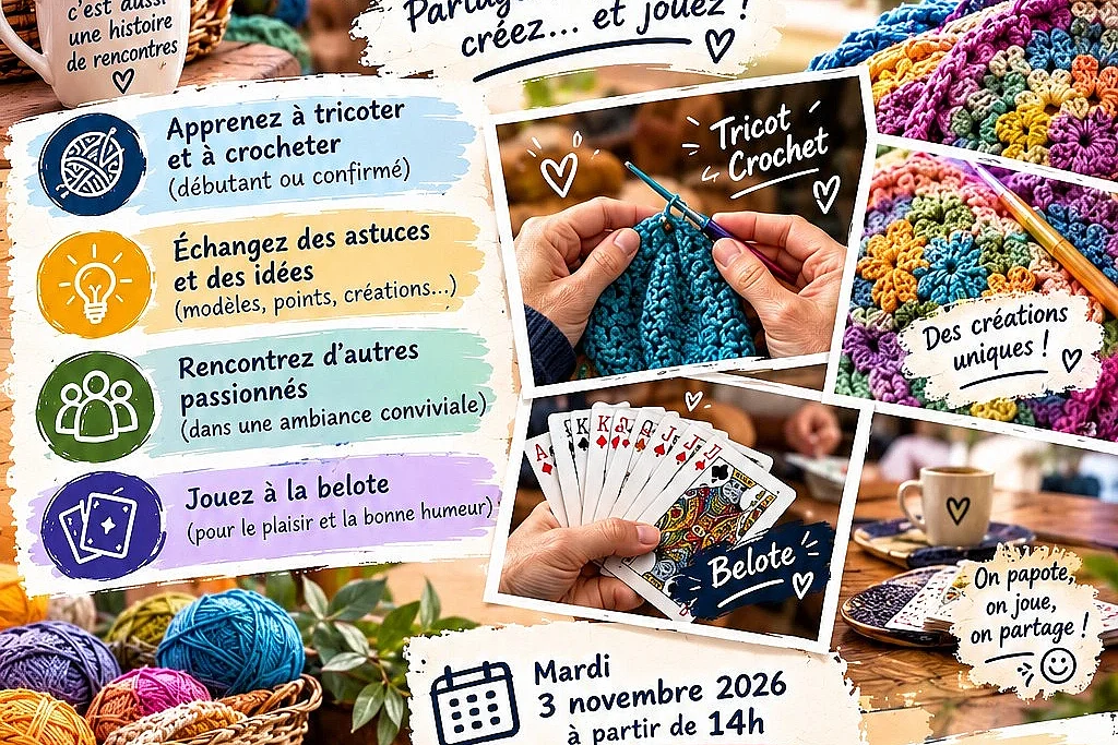 Atelier tricot, crochet et belote
